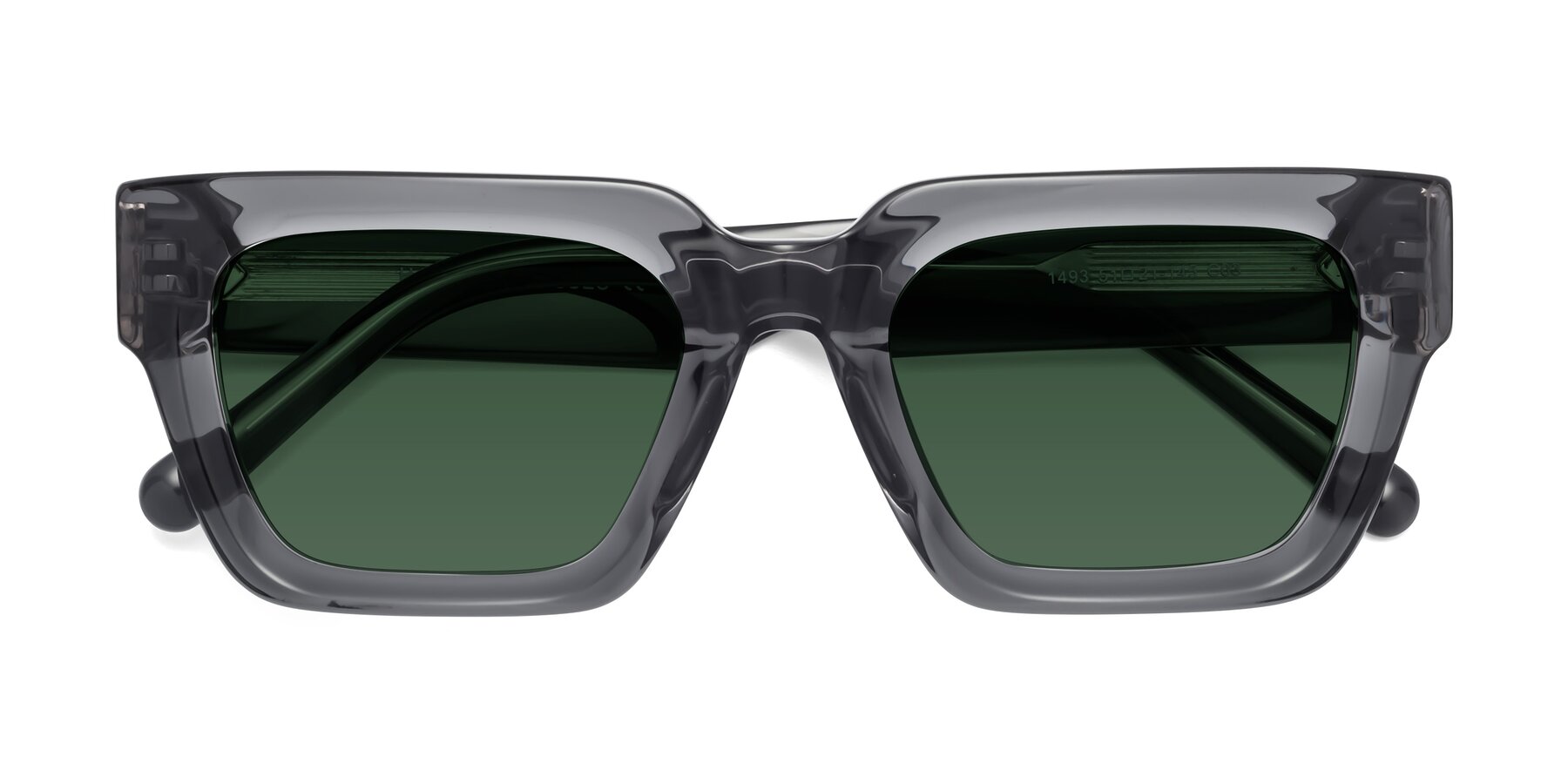 Folded Front of Hardy in Translucent Gray with Green Tinted Lenses