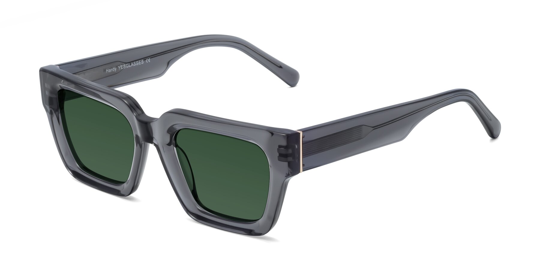 Angle of Hardy in Translucent Gray with Green Tinted Lenses