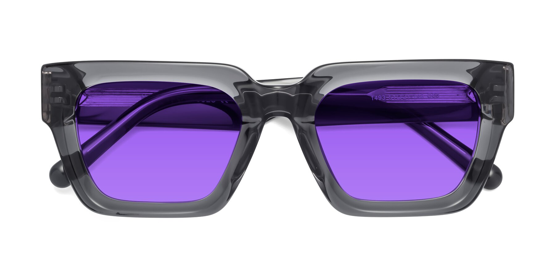 Folded Front of Hardy in Translucent Gray with Purple Tinted Lenses