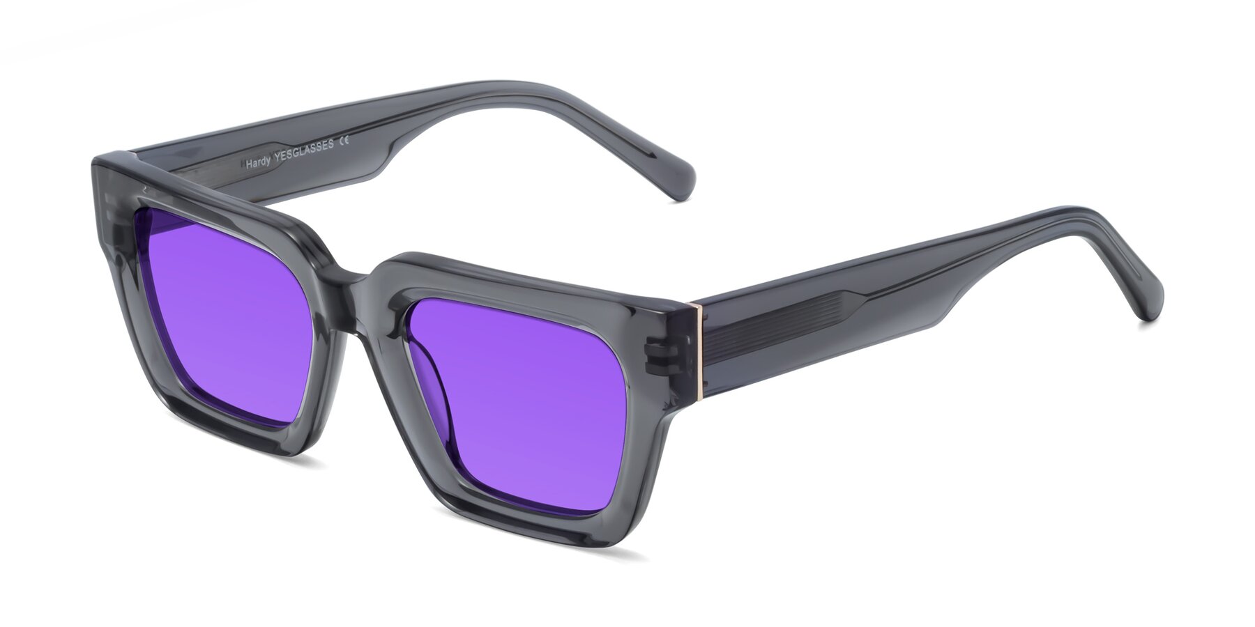 Angle of Hardy in Translucent Gray with Purple Tinted Lenses