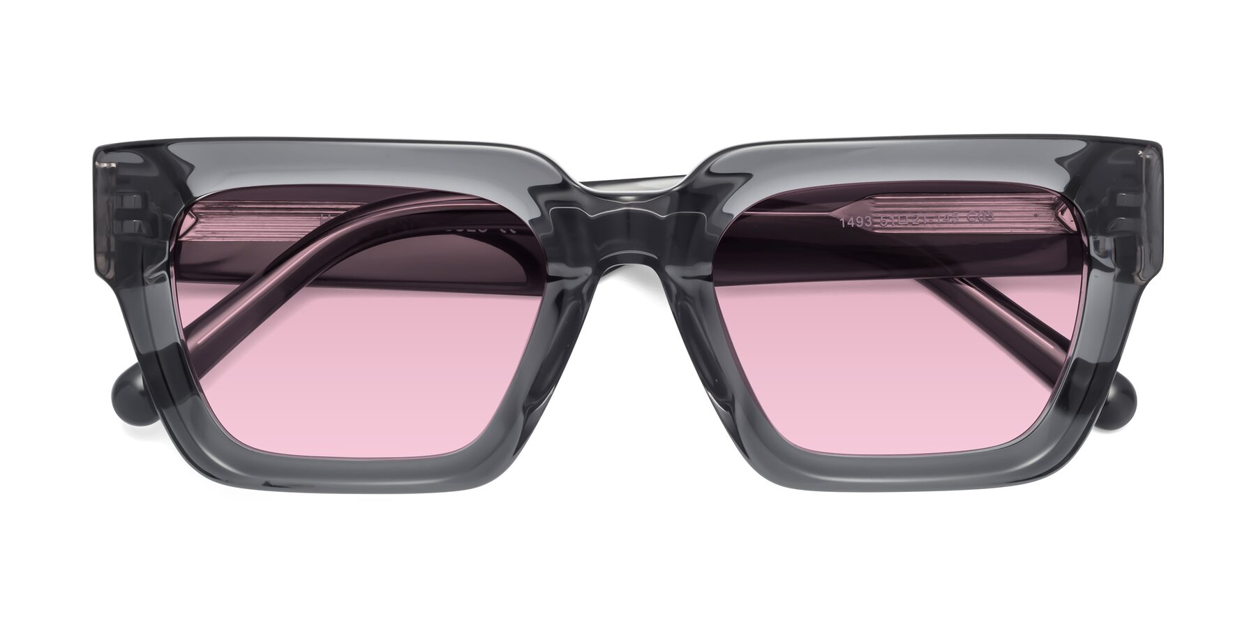 Folded Front of Hardy in Translucent Gray with Light Wine Tinted Lenses