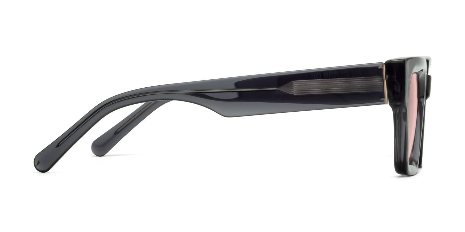 Side of Hardy in Translucent Gray with Light Garnet Tinted Lenses