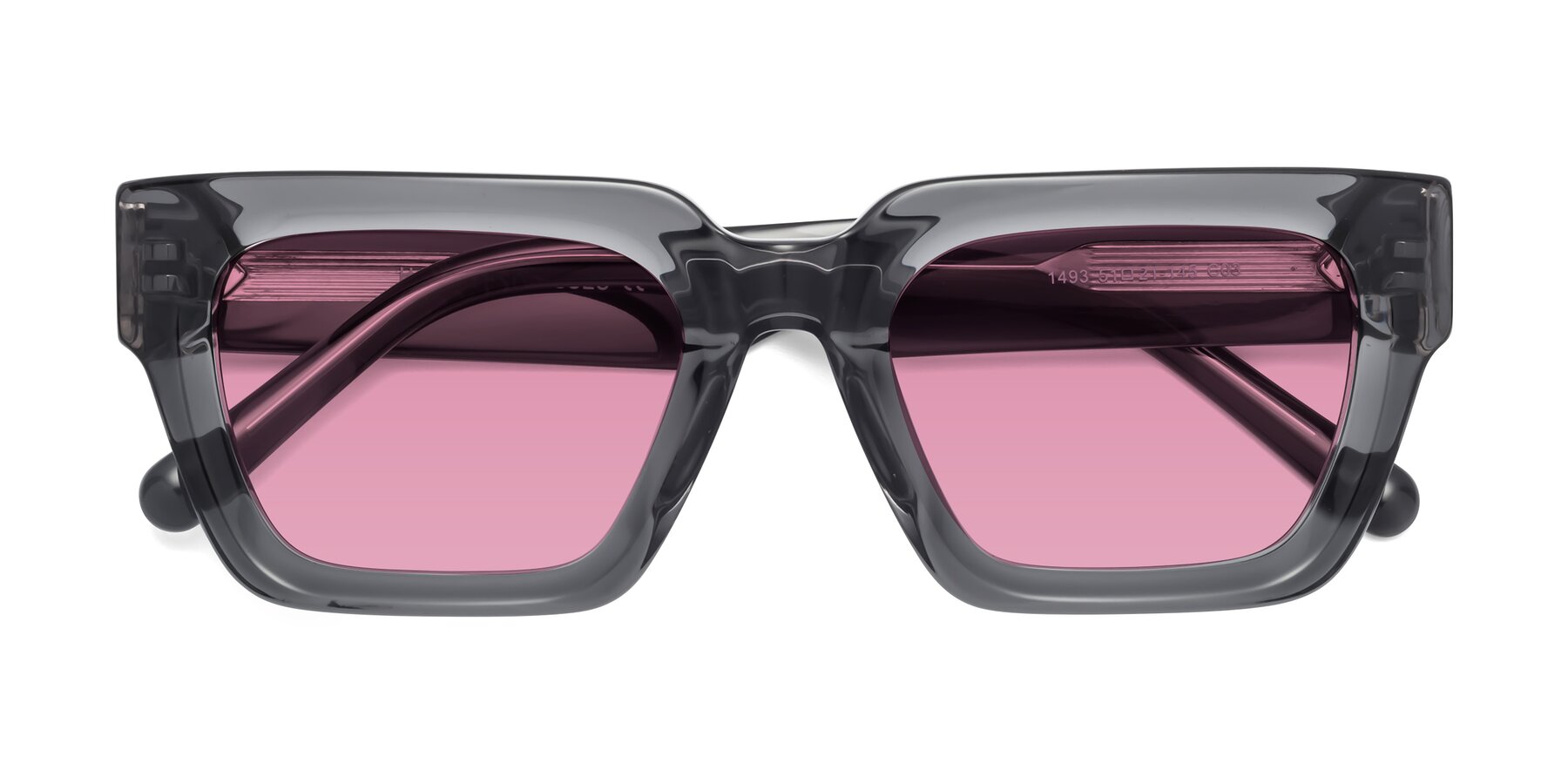 Folded Front of Hardy in Translucent Gray with Medium Wine Tinted Lenses