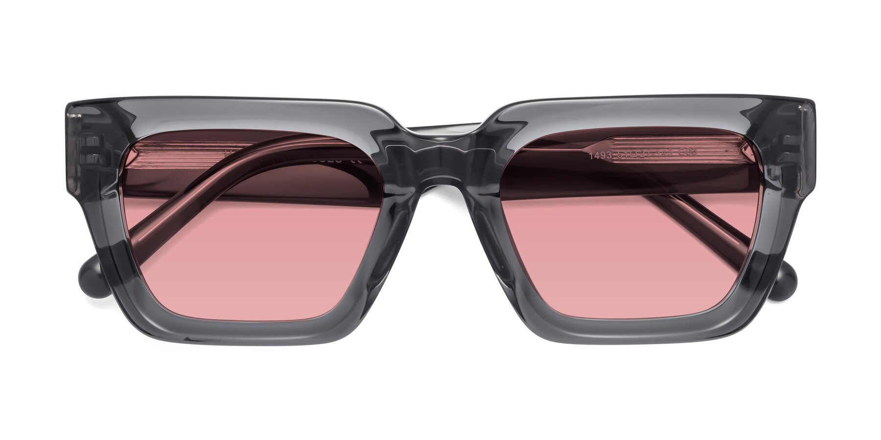 Folded Front of Hardy in Translucent Gray with Medium Garnet Tinted Lenses