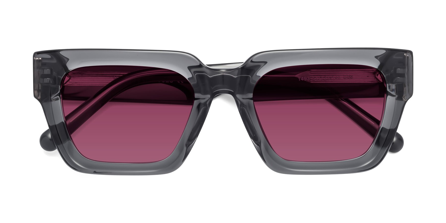 Folded Front of Hardy in Translucent Gray with Wine Tinted Lenses