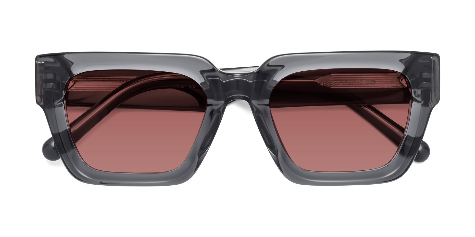 Folded Front of Hardy in Translucent Gray with Garnet Tinted Lenses