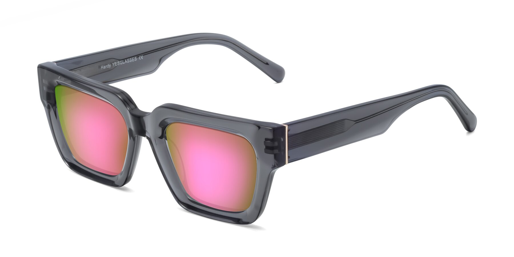 Angle of Hardy in Translucent Gray with Pink Mirrored Lenses