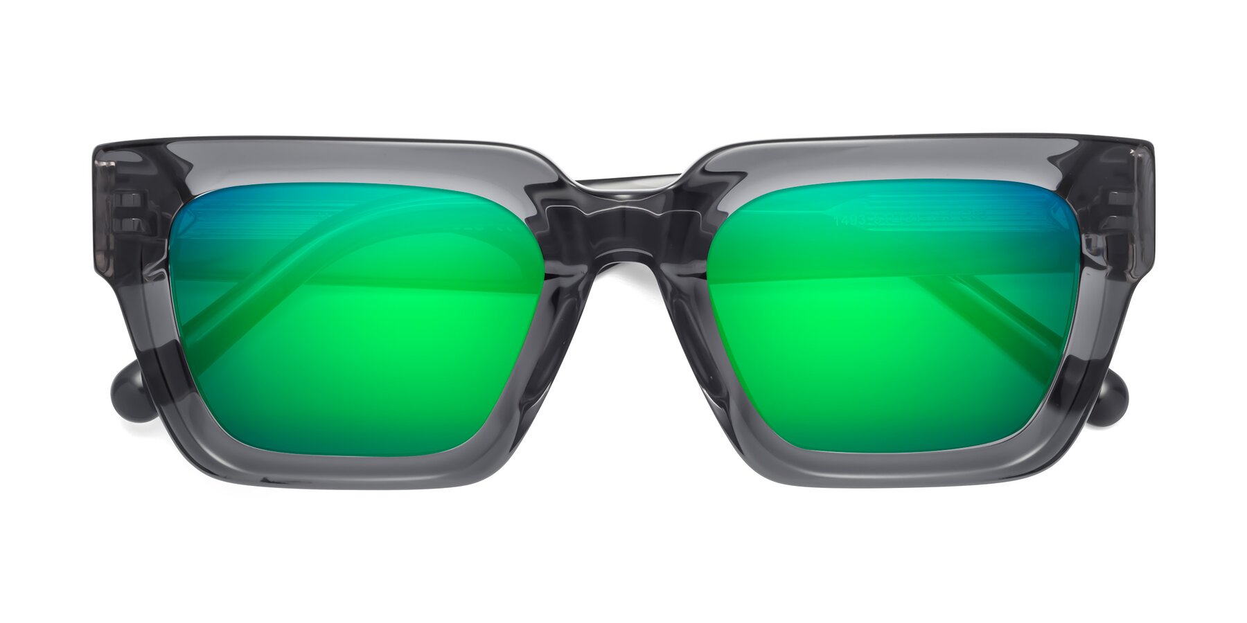 Folded Front of Hardy in Translucent Gray with Green Mirrored Lenses