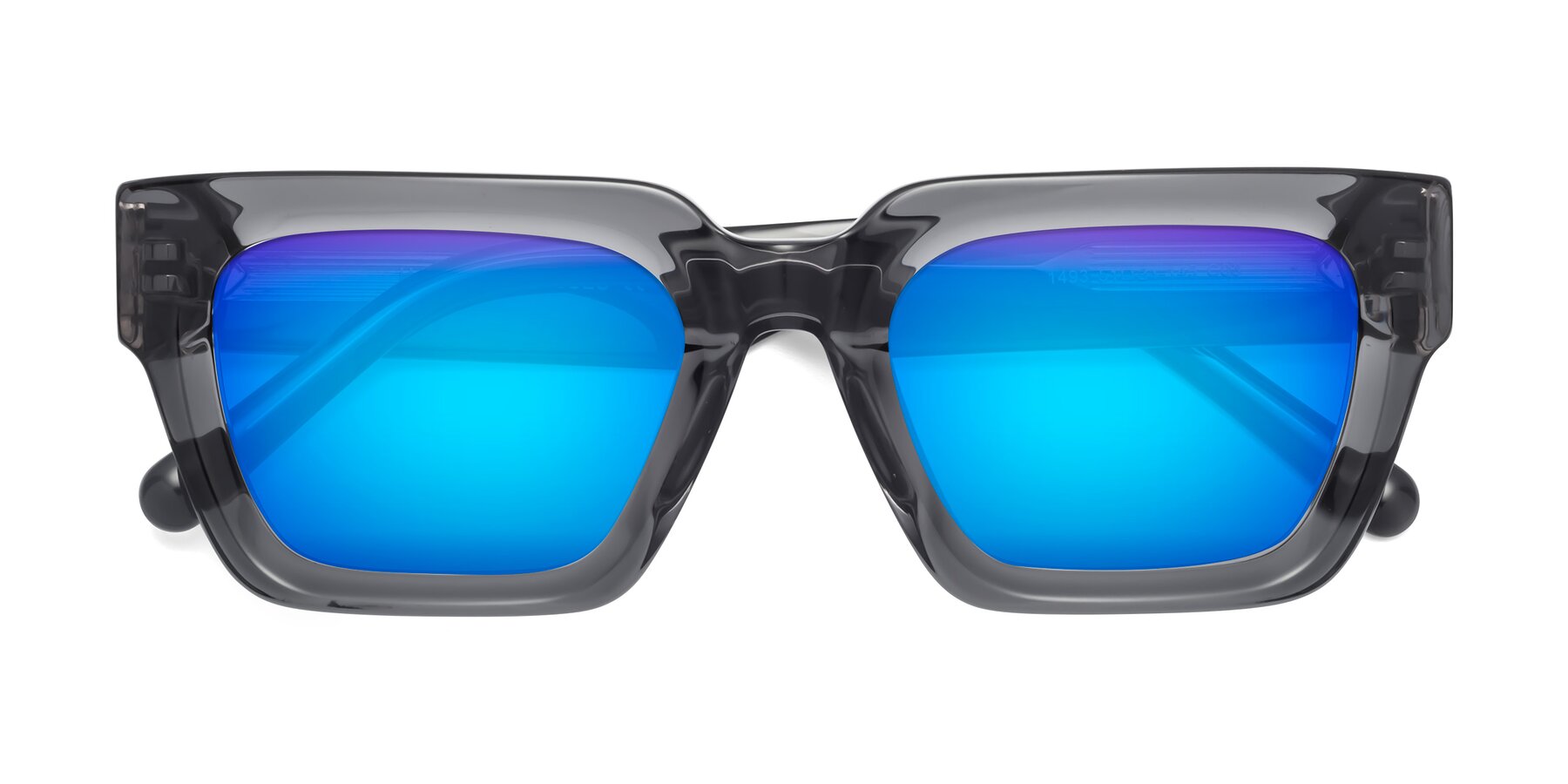 Folded Front of Hardy in Translucent Gray with Blue Mirrored Lenses