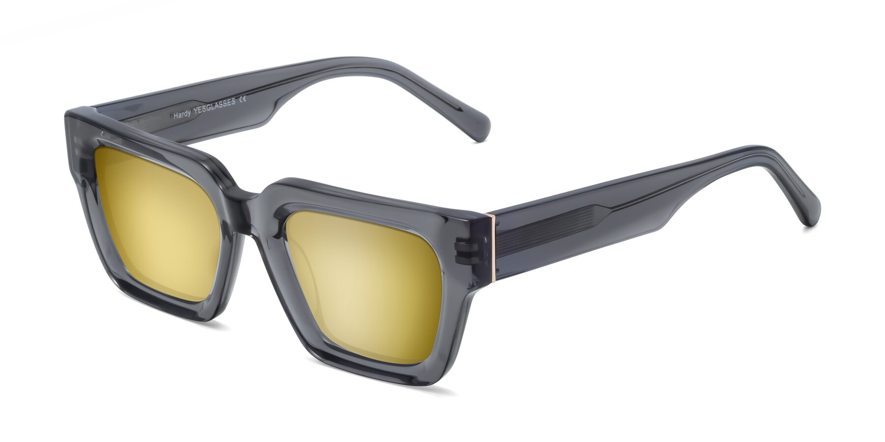 Angle of Hardy in Translucent Gray with Gold Mirrored Lenses