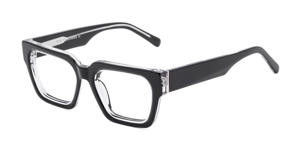 Black-Clear Hipster Acetate Square Eyeglasses - Hardy