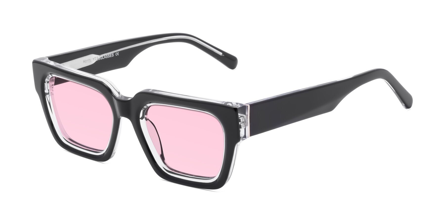 Angle of Hardy in Black-Clear with Light Pink Tinted Lenses