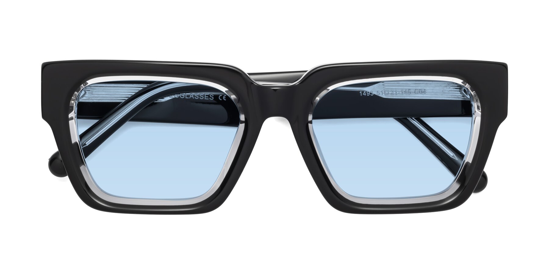 Folded Front of Hardy in Black-Clear with Light Blue Tinted Lenses