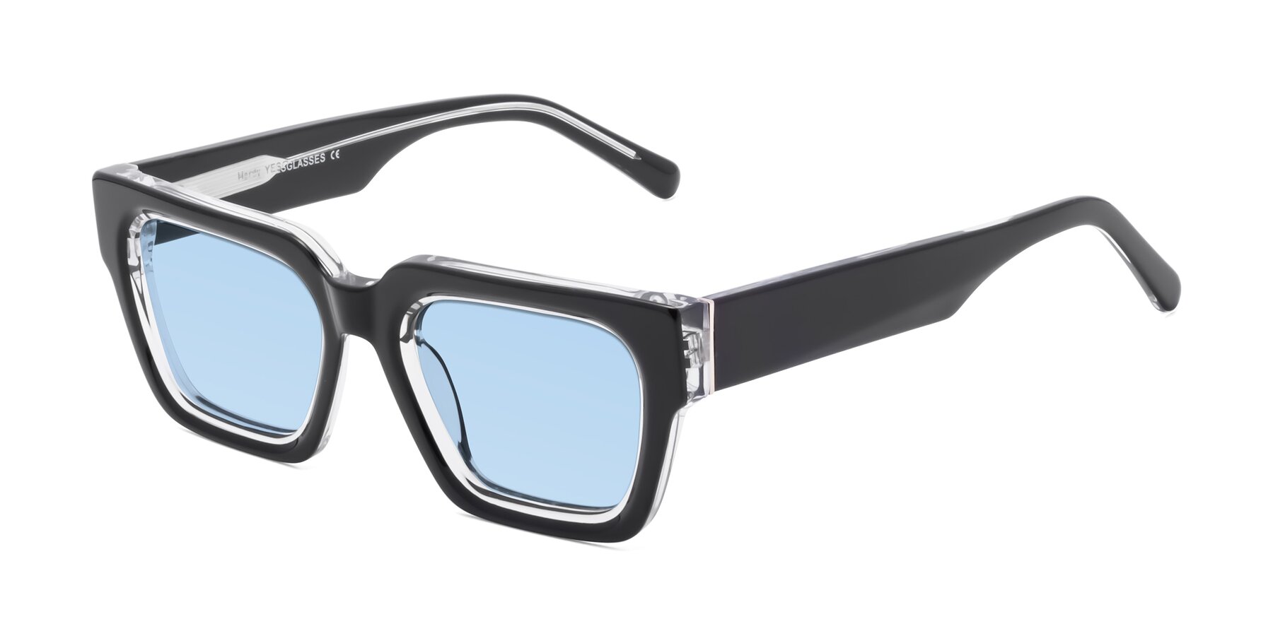 Angle of Hardy in Black-Clear with Light Blue Tinted Lenses