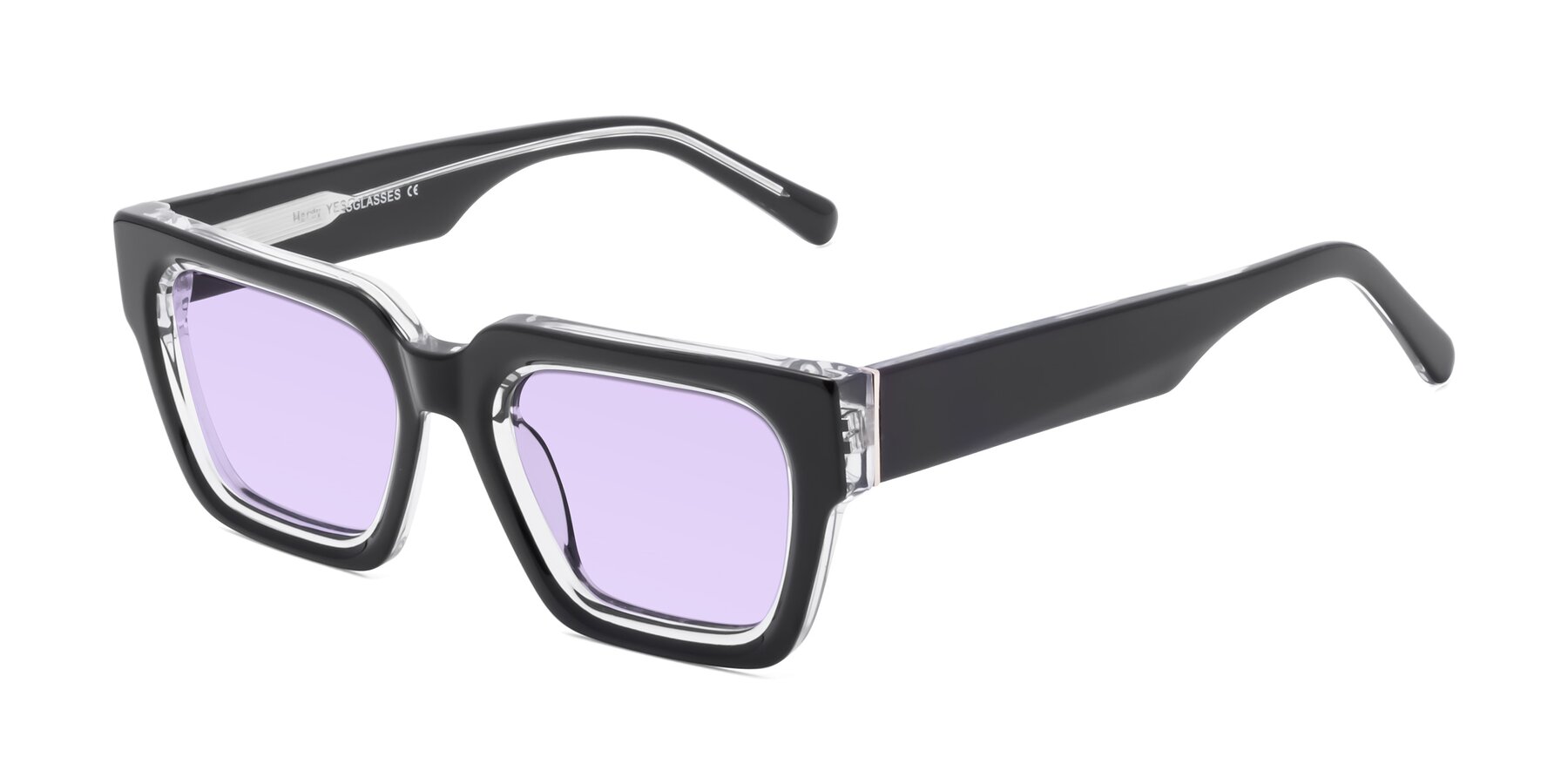 Angle of Hardy in Black-Clear with Light Purple Tinted Lenses