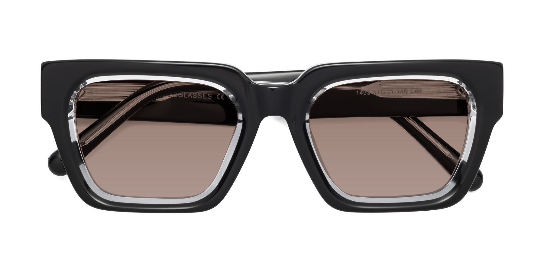 Folded Front of Hardy in Black-Clear with Medium Brown Tinted Lenses