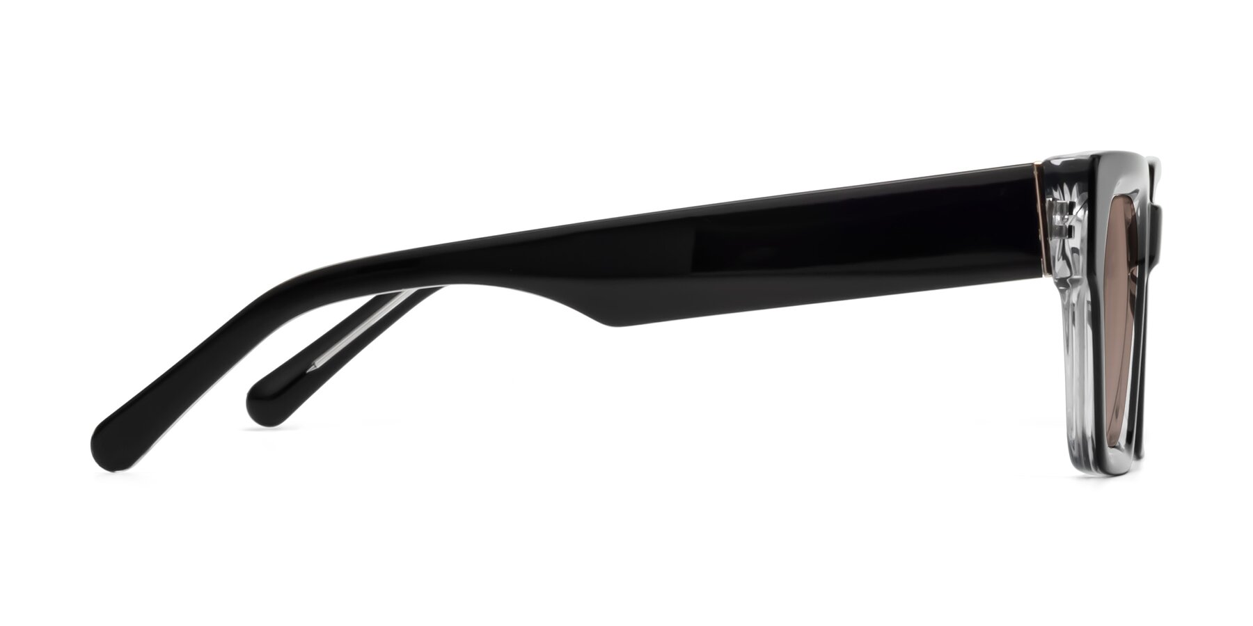 Side of Hardy in Black-Clear with Medium Brown Tinted Lenses