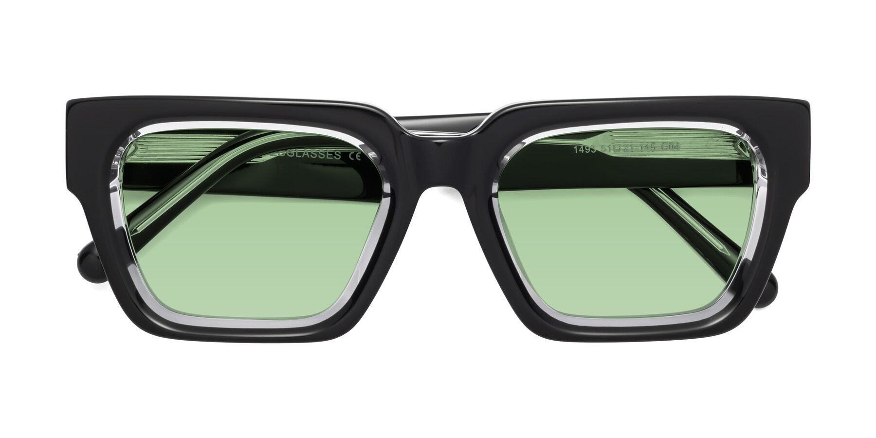 Folded Front of Hardy in Black-Clear with Medium Green Tinted Lenses