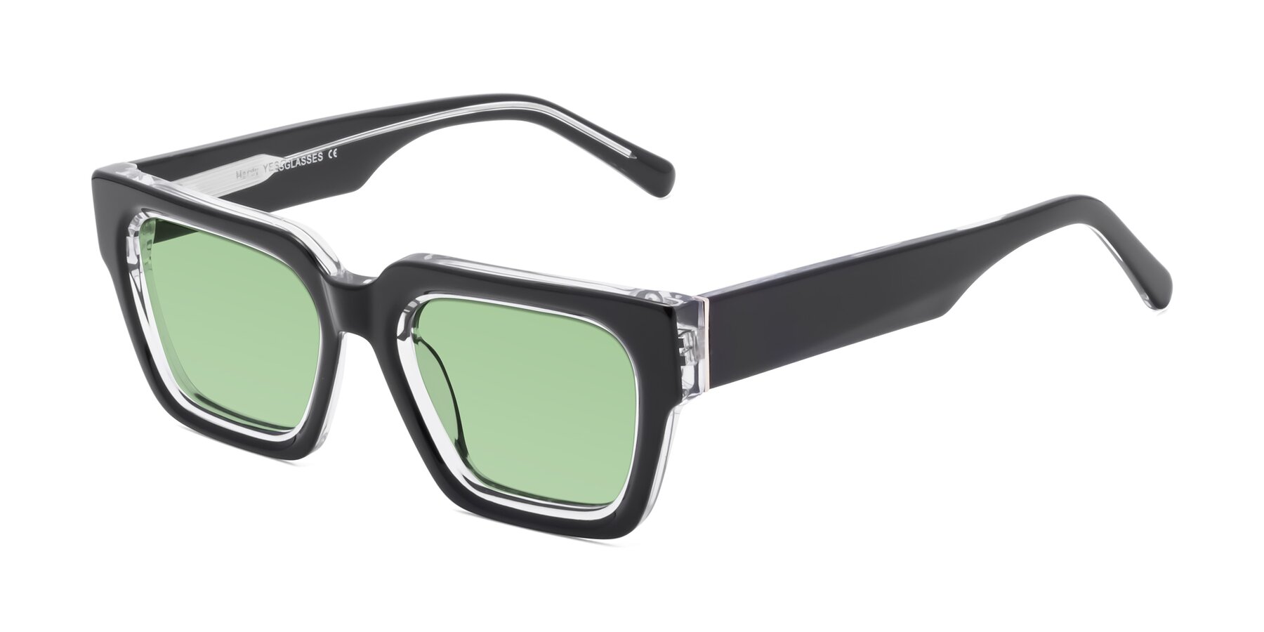 Angle of Hardy in Black-Clear with Medium Green Tinted Lenses