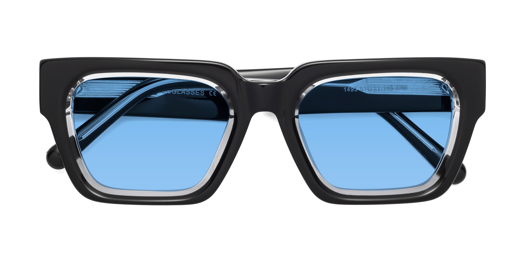Folded Front of Hardy in Black-Clear with Medium Blue Tinted Lenses