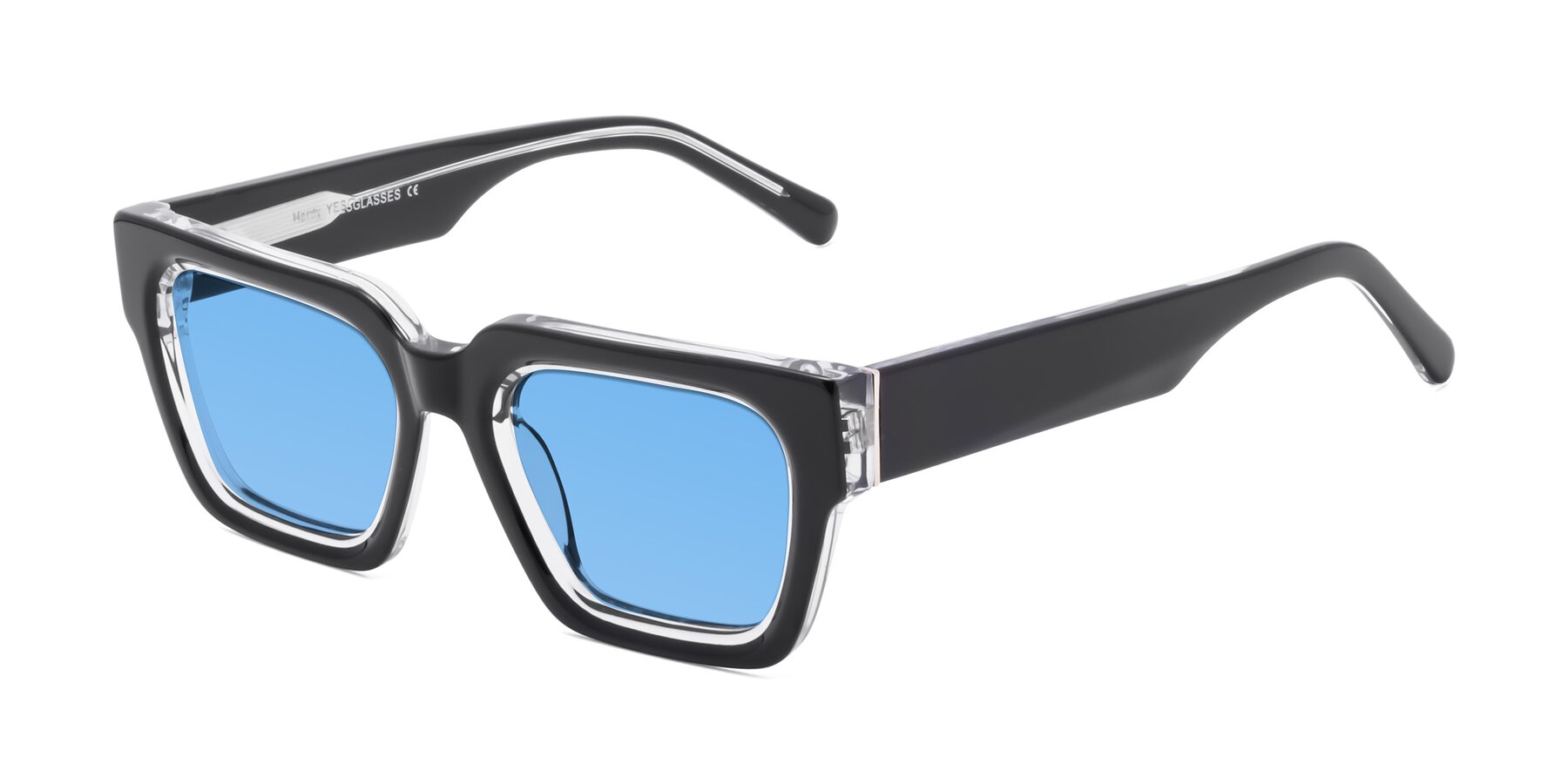 Angle of Hardy in Black-Clear with Medium Blue Tinted Lenses