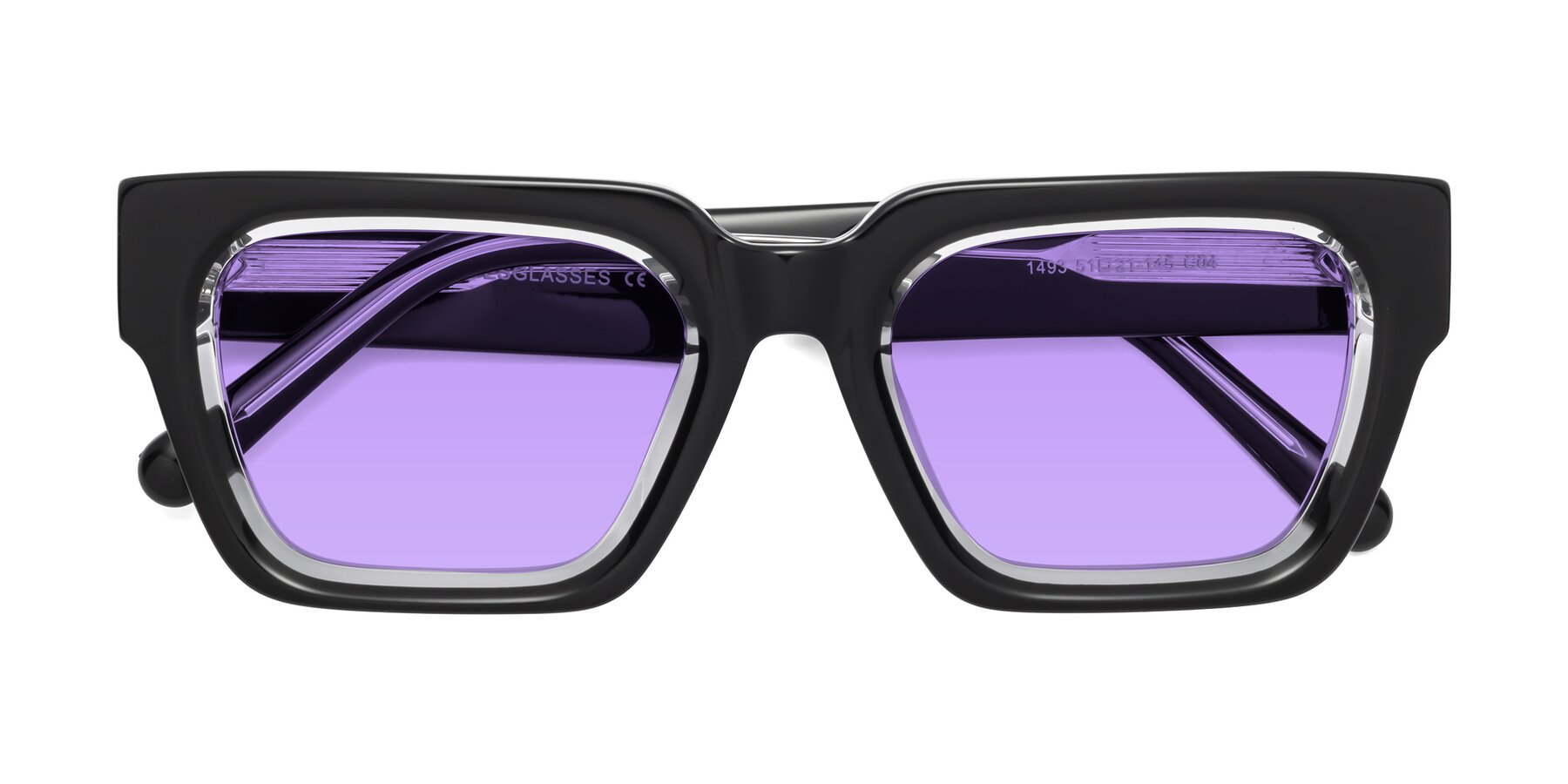 Folded Front of Hardy in Black-Clear with Medium Purple Tinted Lenses