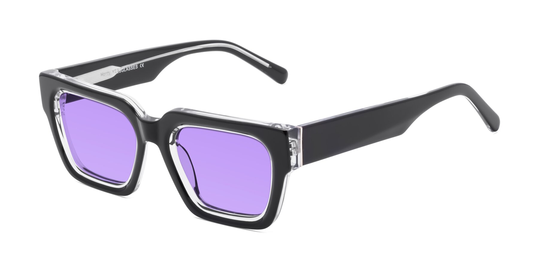 Angle of Hardy in Black-Clear with Medium Purple Tinted Lenses
