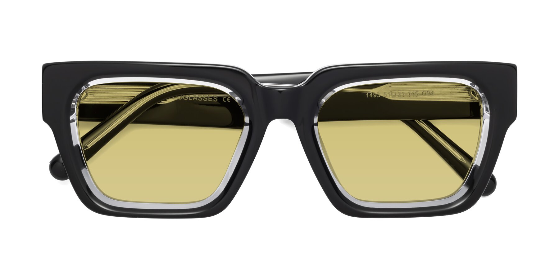 Folded Front of Hardy in Black-Clear with Medium Champagne Tinted Lenses