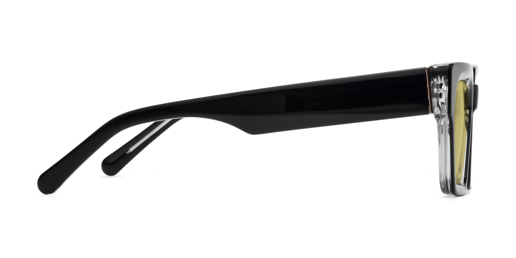 Side of Hardy in Black-Clear with Medium Champagne Tinted Lenses