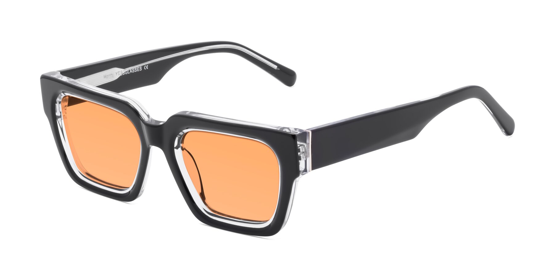 Angle of Hardy in Black-Clear with Medium Orange Tinted Lenses