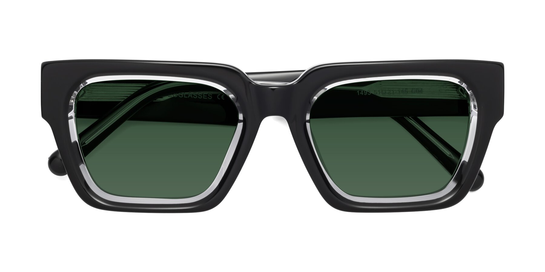 Folded Front of Hardy in Black-Clear with Green Tinted Lenses