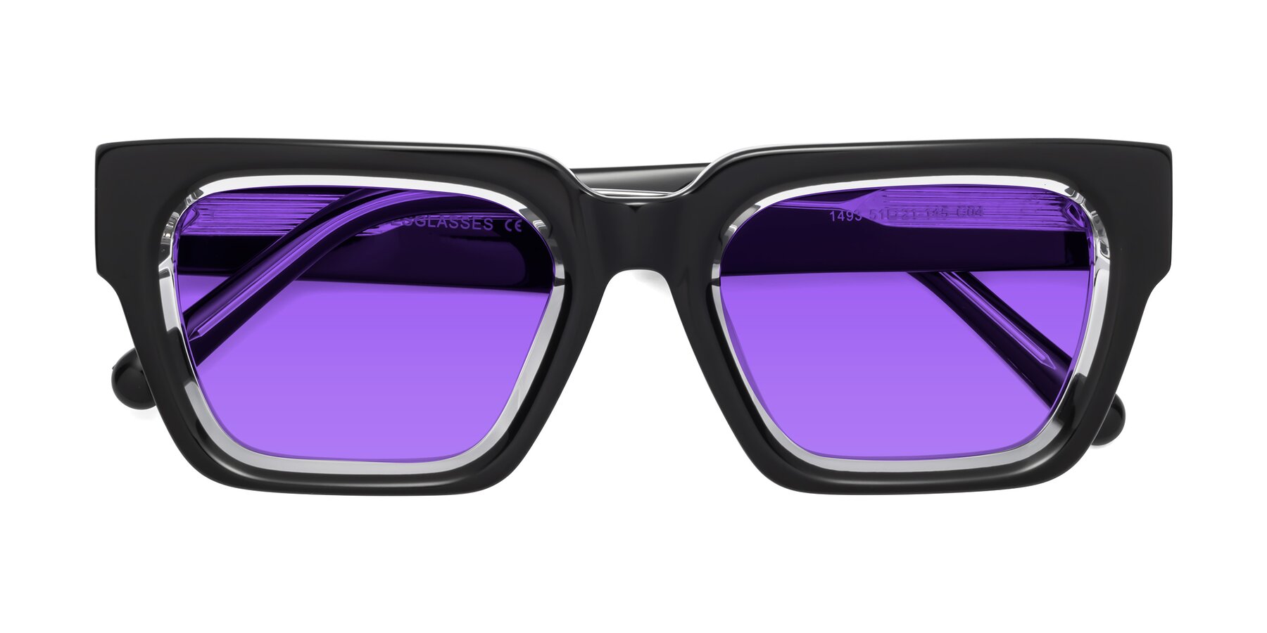 Folded Front of Hardy in Black-Clear with Purple Tinted Lenses