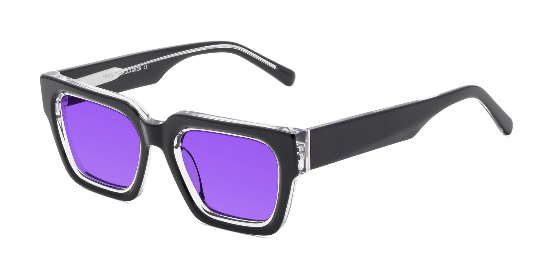 Angle of Hardy in Black-Clear with Purple Tinted Lenses
