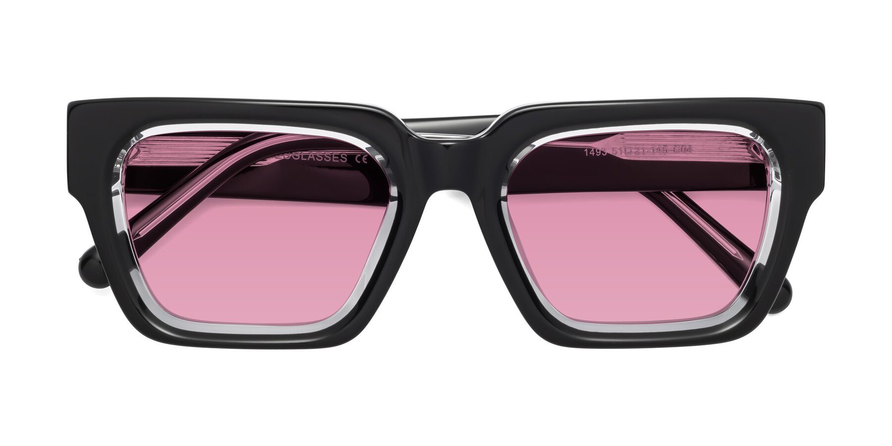 Folded Front of Hardy in Black-Clear with Medium Wine Tinted Lenses