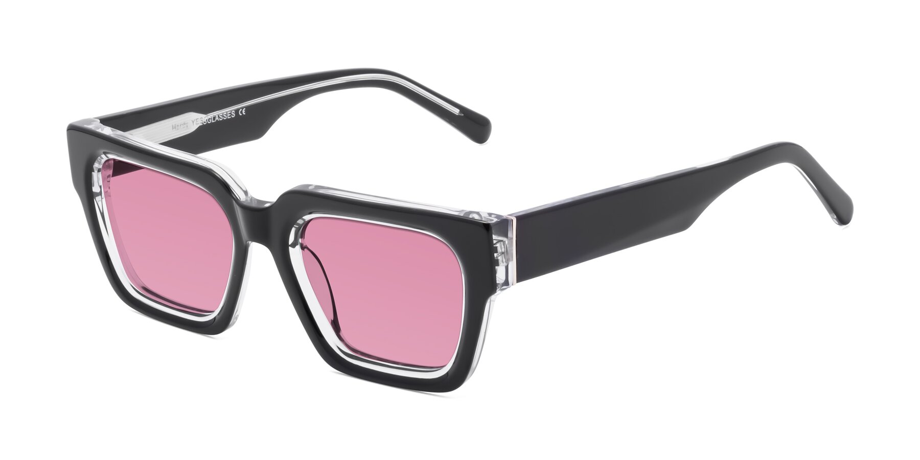 Angle of Hardy in Black-Clear with Medium Wine Tinted Lenses