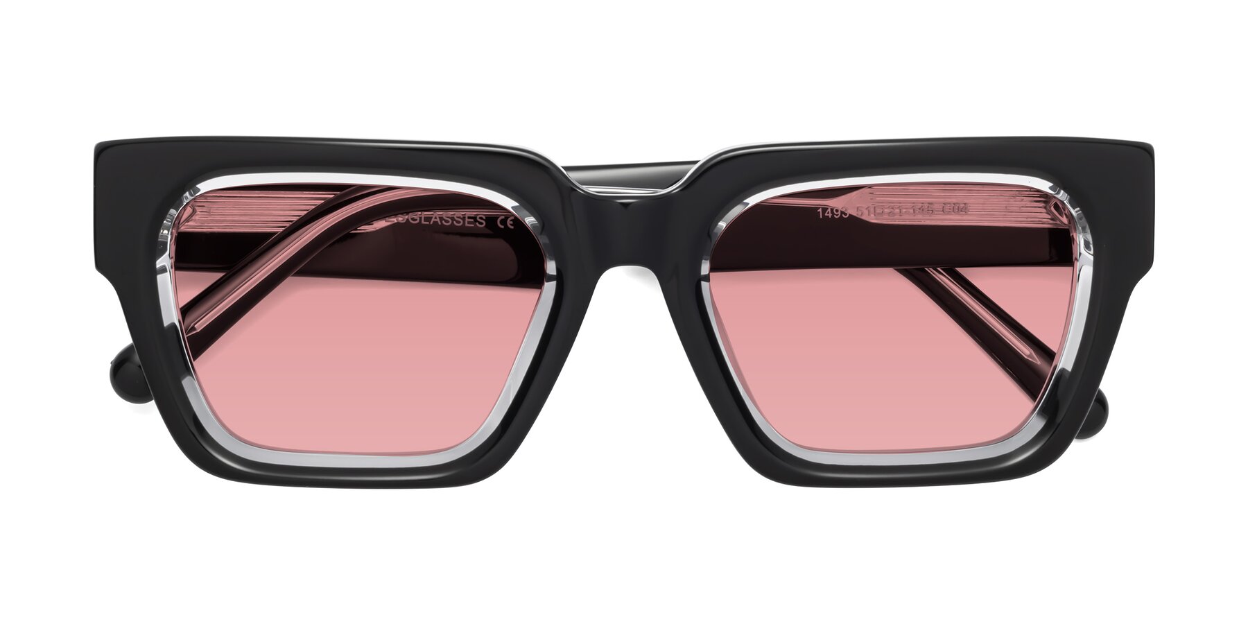 Folded Front of Hardy in Black-Clear with Medium Garnet Tinted Lenses