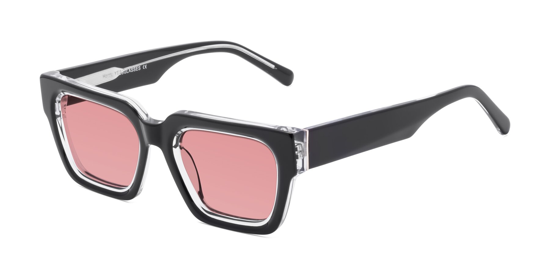 Angle of Hardy in Black-Clear with Medium Garnet Tinted Lenses