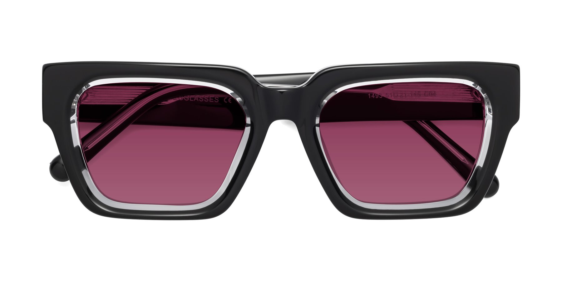 Folded Front of Hardy in Black-Clear with Wine Tinted Lenses