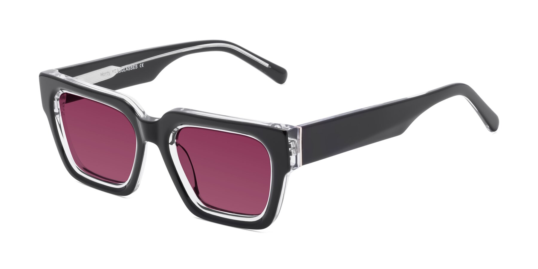 Angle of Hardy in Black-Clear with Wine Tinted Lenses