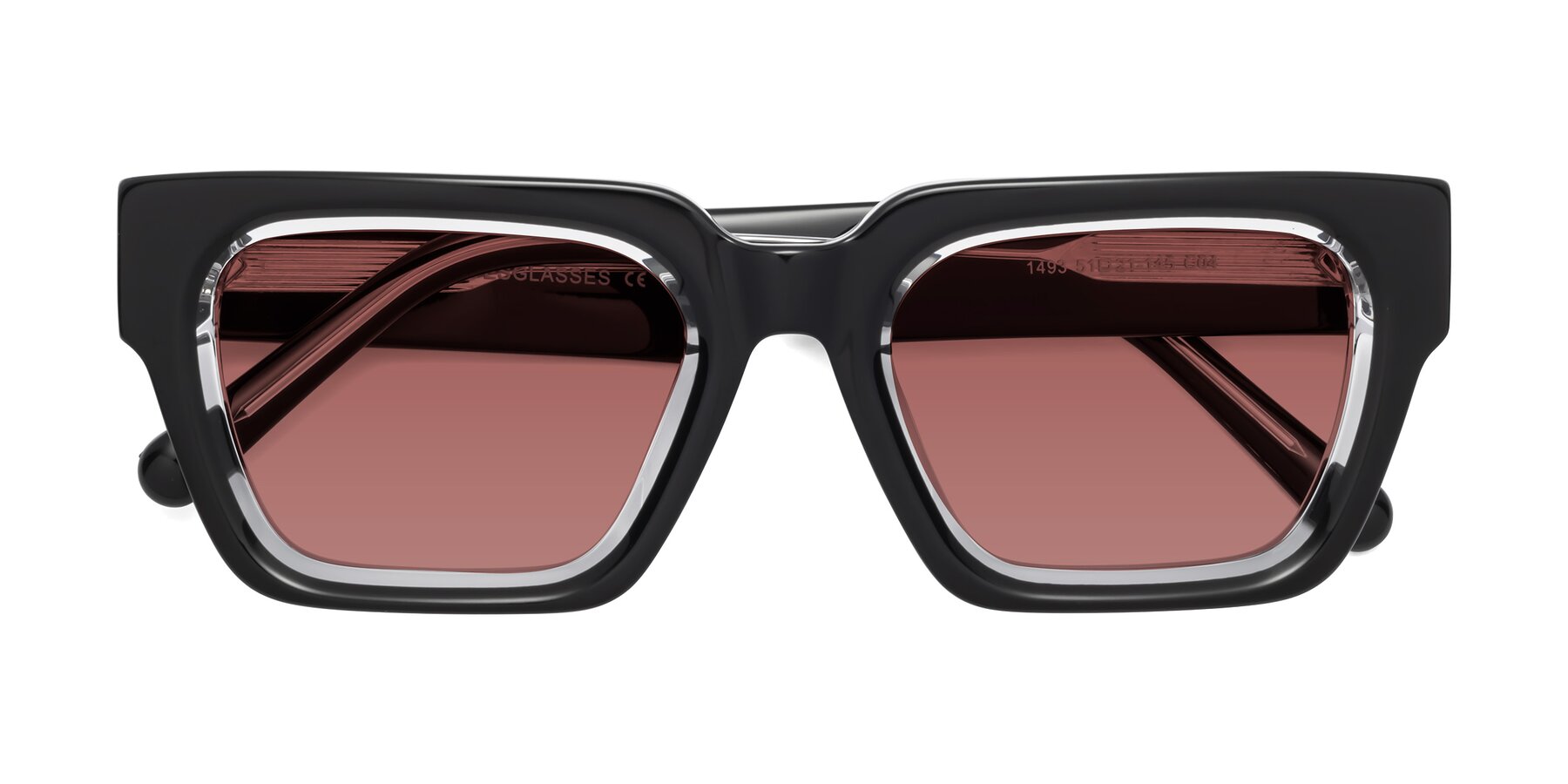 Folded Front of Hardy in Black-Clear with Garnet Tinted Lenses