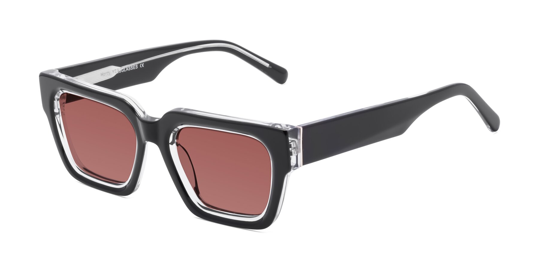 Angle of Hardy in Black-Clear with Garnet Tinted Lenses