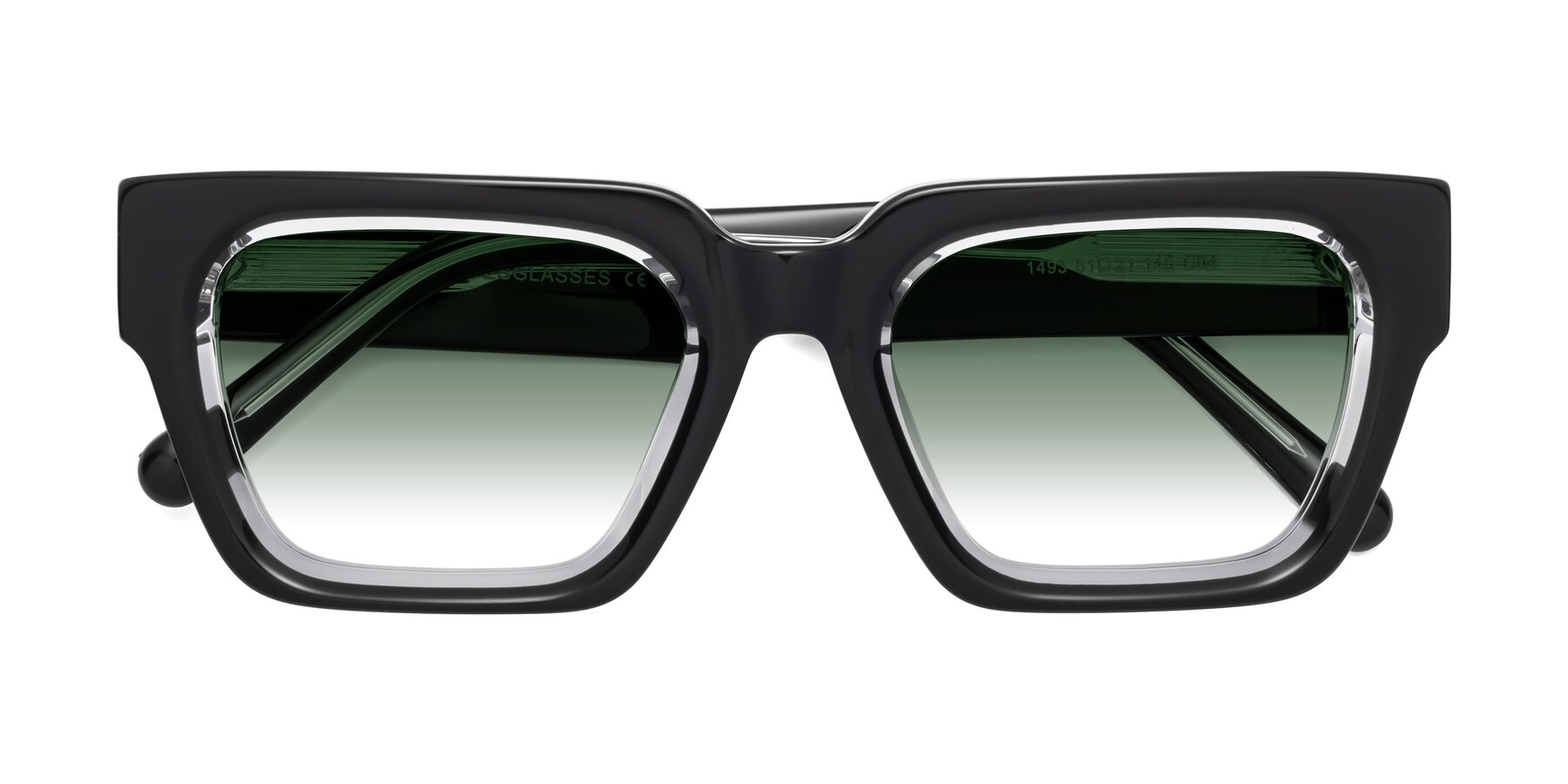 Folded Front of Hardy in Black-Clear with Green Gradient Lenses