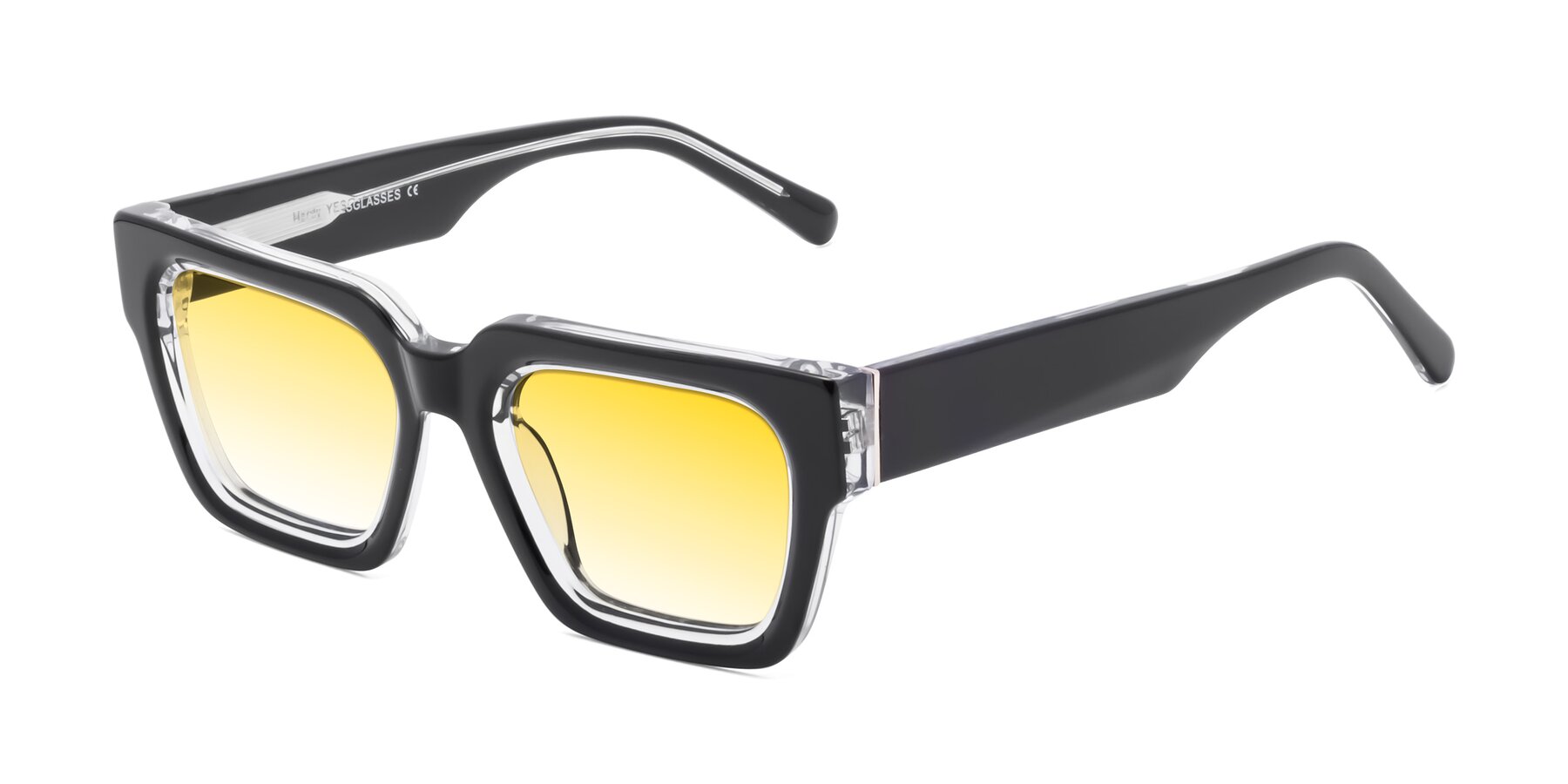 Angle of Hardy in Black-Clear with Yellow Gradient Lenses