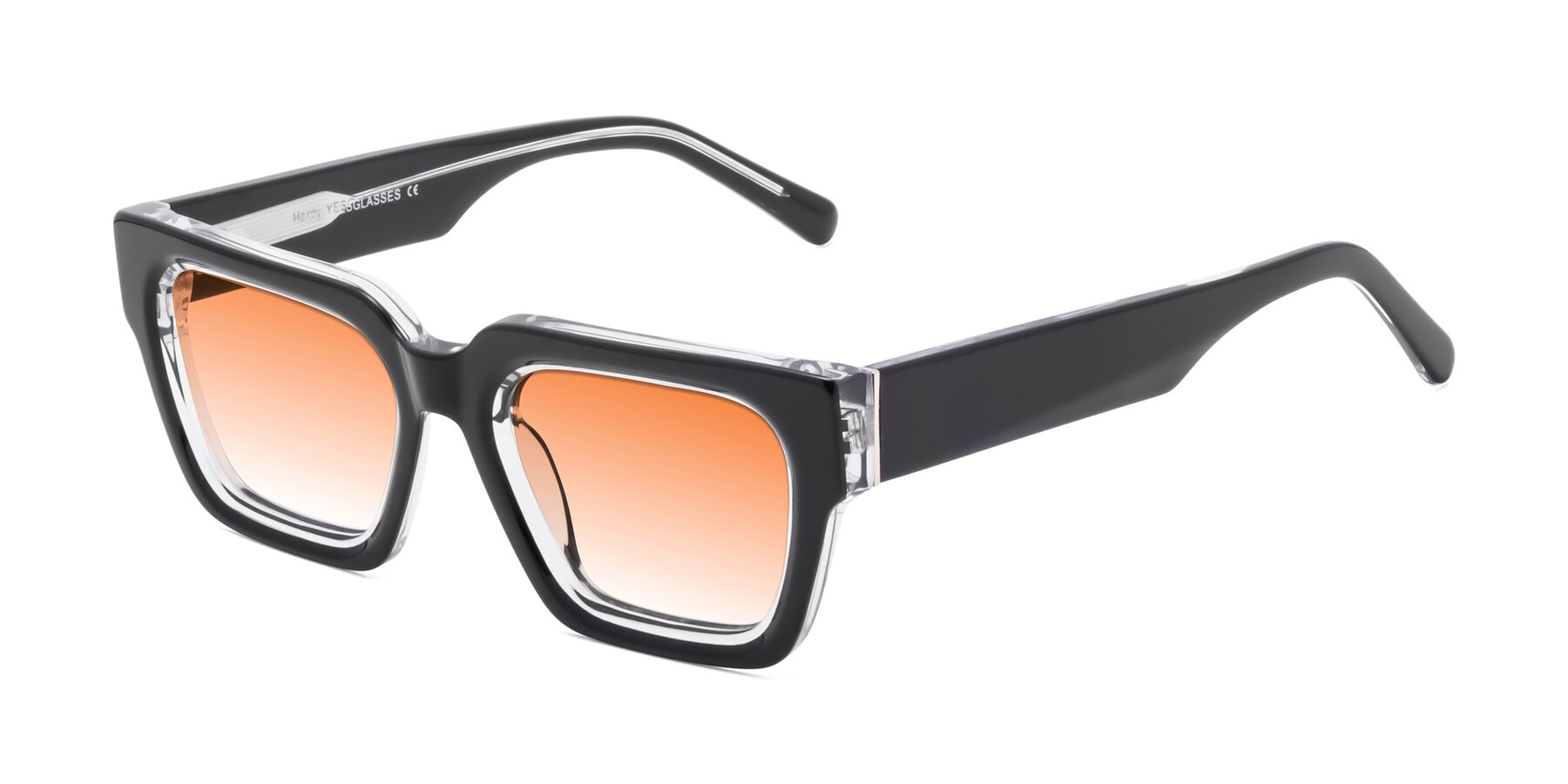 Angle of Hardy in Black-Clear with Orange Gradient Lenses