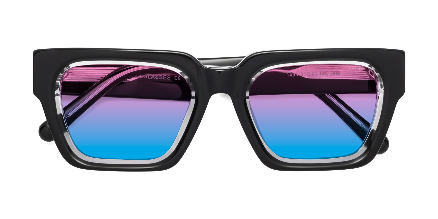 Folded Front of Hardy in Black-Clear with Pink / Blue Gradient Lenses
