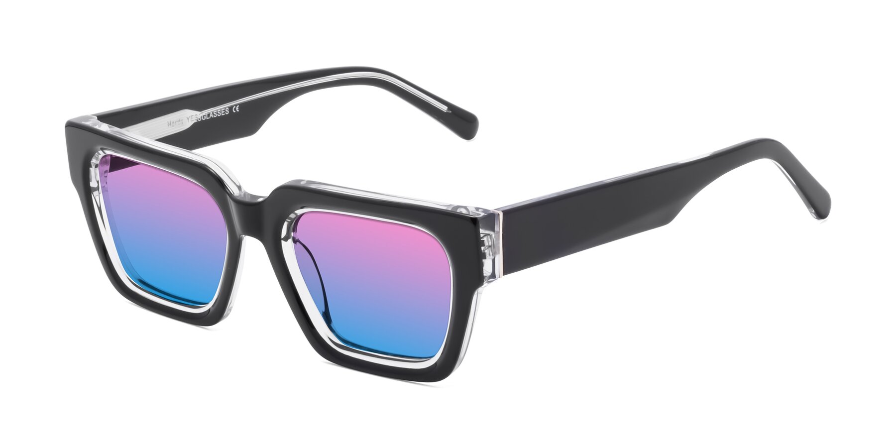 Angle of Hardy in Black-Clear with Pink / Blue Gradient Lenses