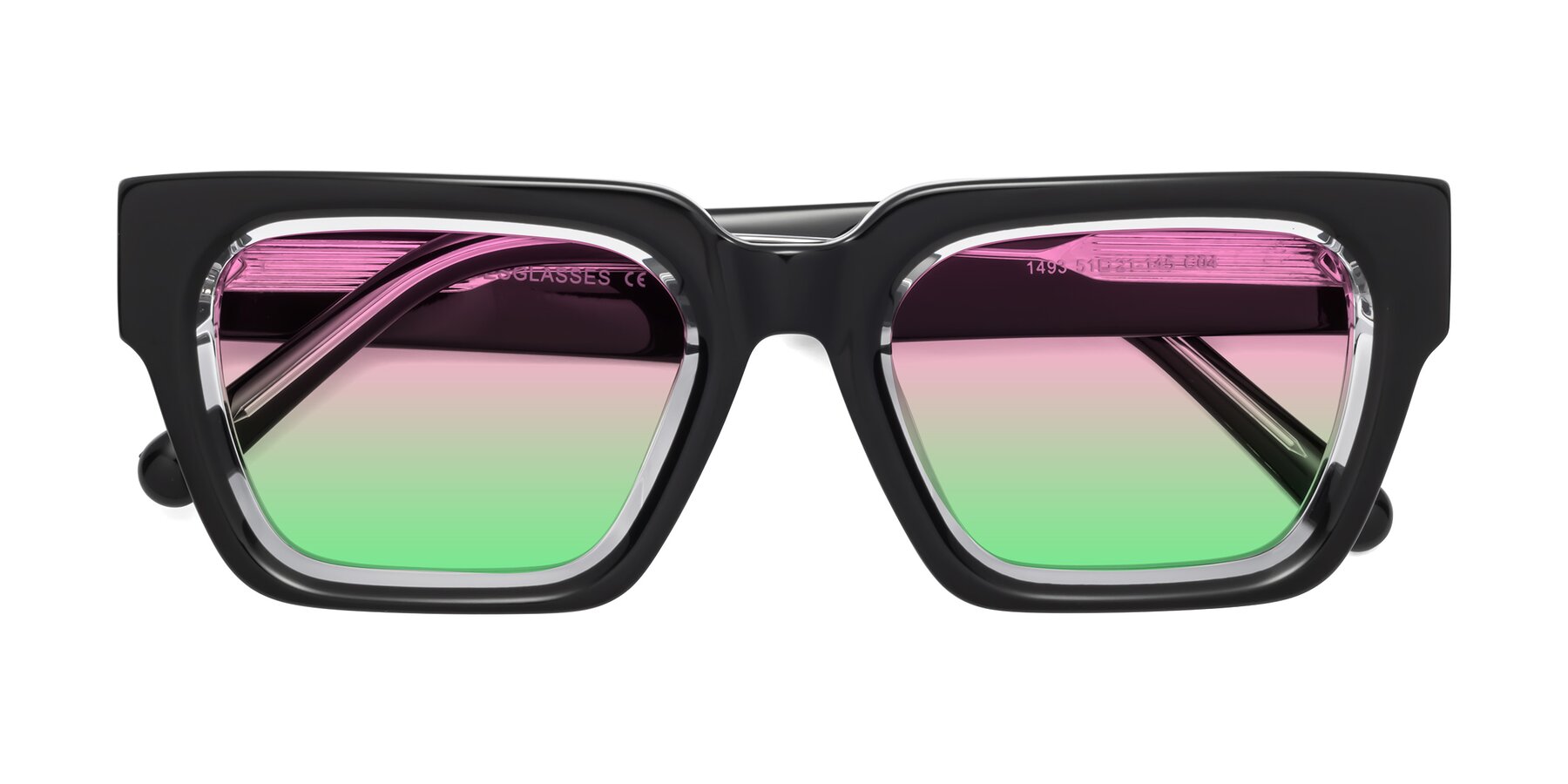Folded Front of Hardy in Black-Clear with Pink / Green Gradient Lenses