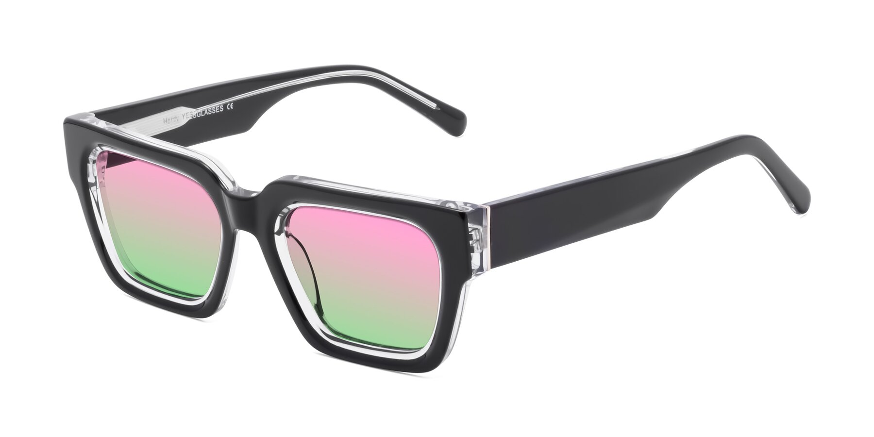 Angle of Hardy in Black-Clear with Pink / Green Gradient Lenses