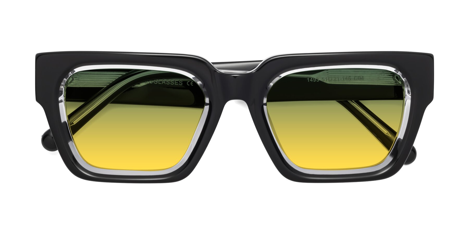 Folded Front of Hardy in Black-Clear with Green / Yellow Gradient Lenses