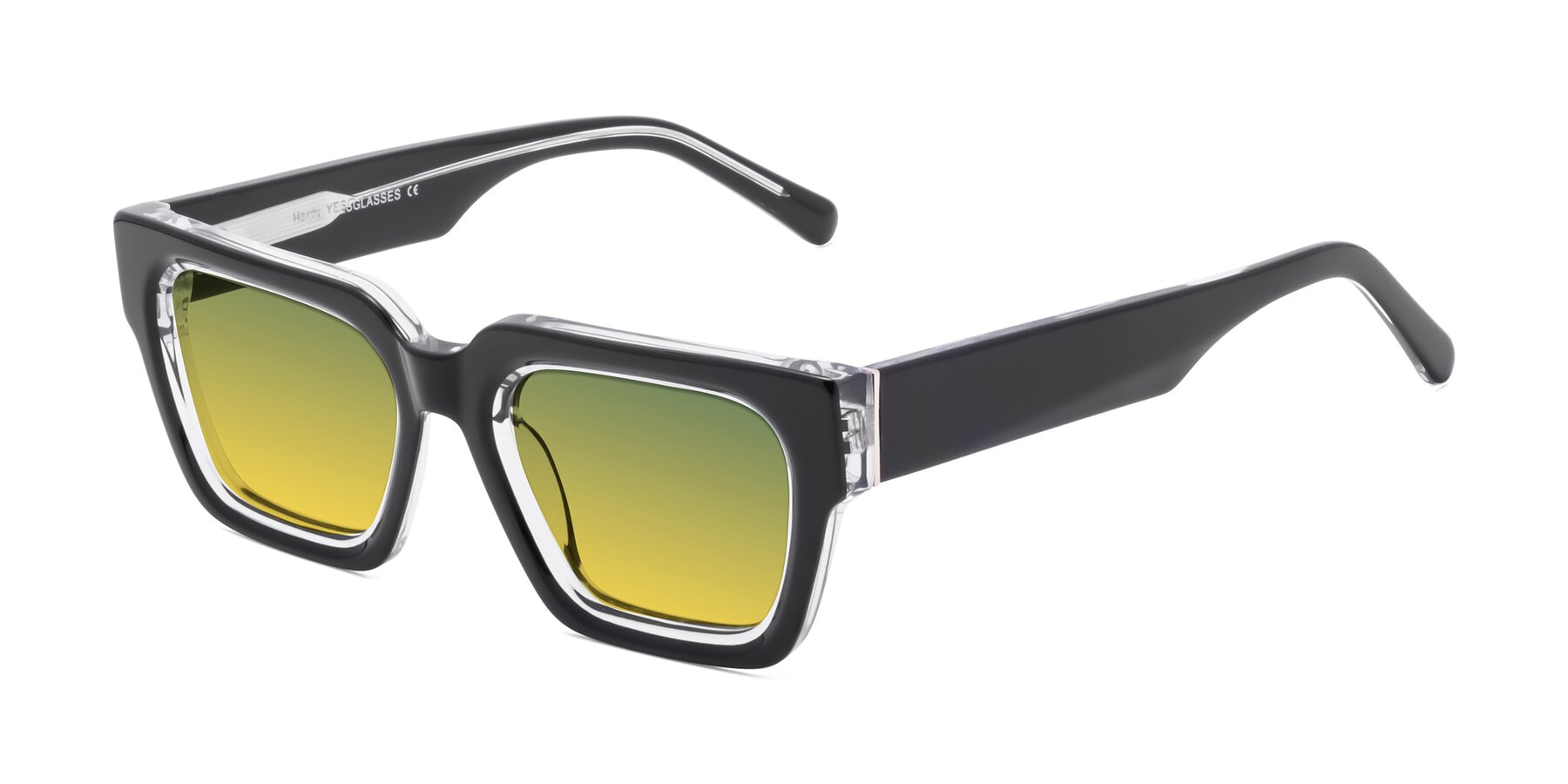 Angle of Hardy in Black-Clear with Green / Yellow Gradient Lenses